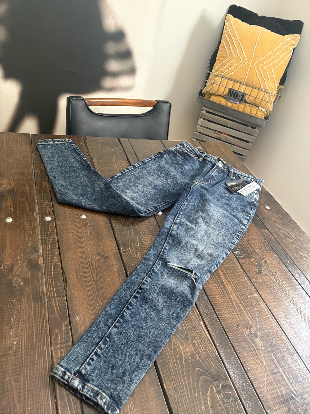 Buffalo Distressed Blue Acid-Wash Jeans NWT